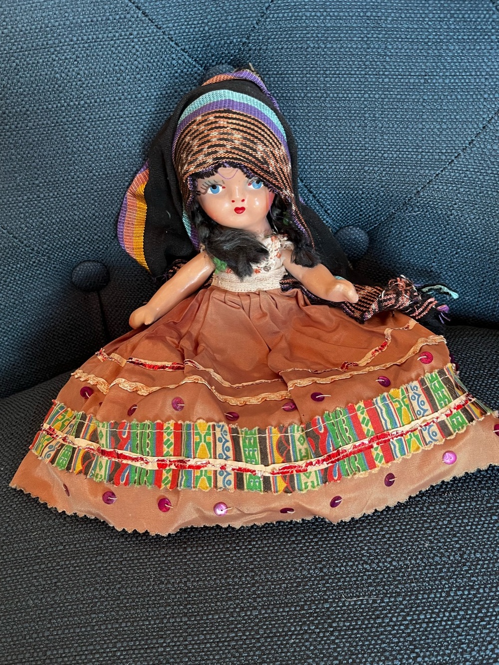 Vintage Mexican/South American Folk Art Souvenir Doll Moveable Arms & Legs